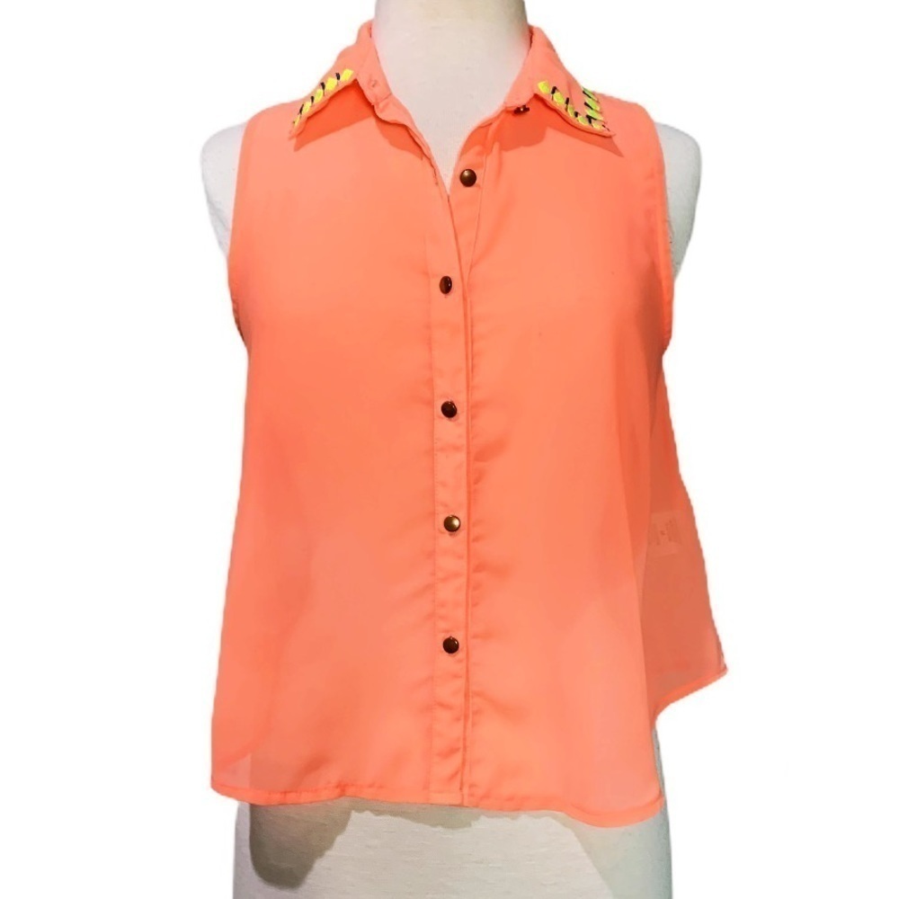 *5/$20* Live 4 Truth Orange Sheer Collared Button Down Top